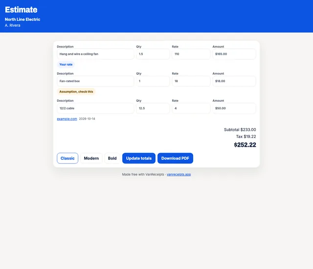 VanReceipts screenshot