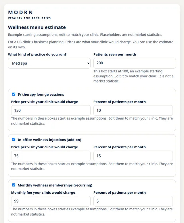 MODRN Wellness Menu Planner screenshot