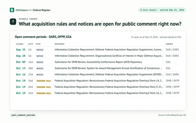 1102tools for Federal Register screenshot