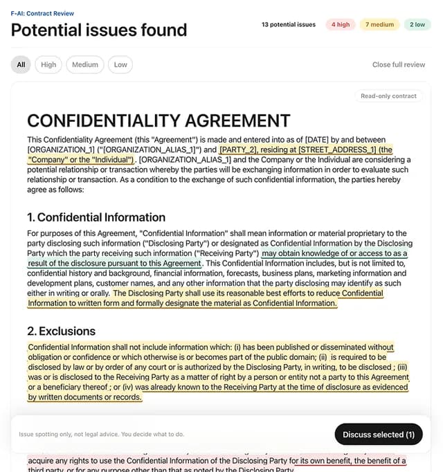 F-AI: Contract Review screenshot