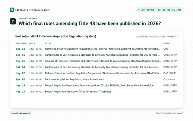1102tools for Federal Register screenshot