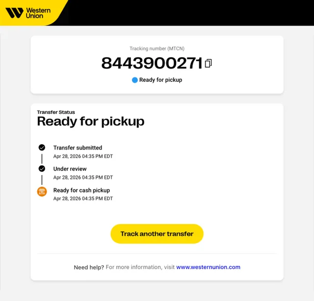 Western Union screenshot