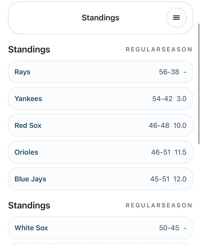 Baseball-Teams/Schedules/Stats screenshot