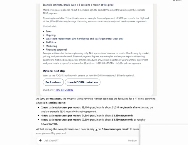 MODRN Clinic Revenue Planner screenshot