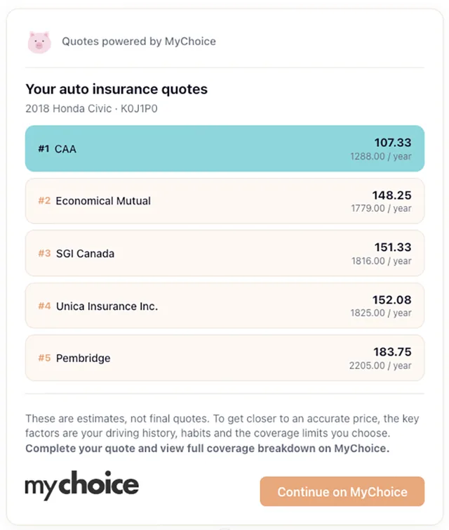 MyChoice Insurance screenshot