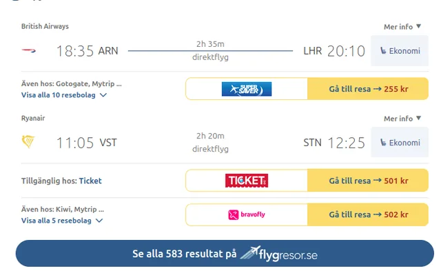Flygresor.se screenshot