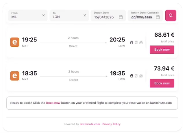 lastminute.com screenshot