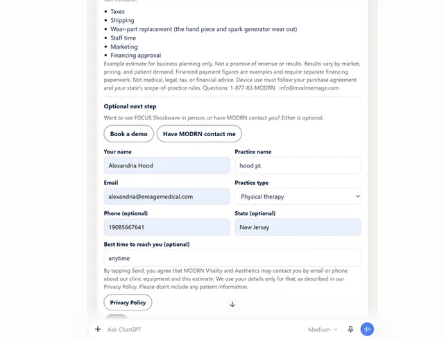 MODRN Clinic Revenue Planner screenshot