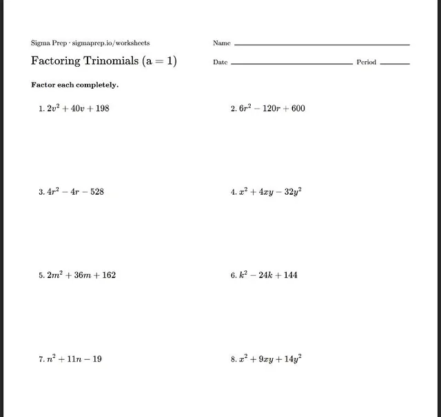 Sigma Prep Worksheets screenshot
