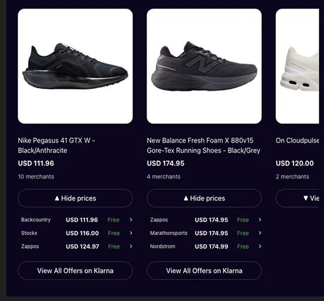 Klarna Shopping Search screenshot
