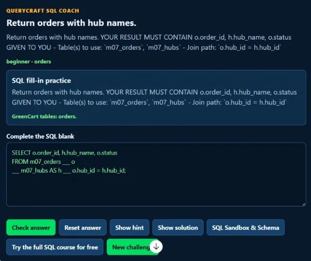 QueryCraft SQL Coach screenshot