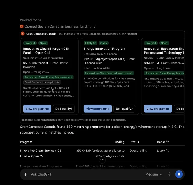 GrantCompass Canada screenshot