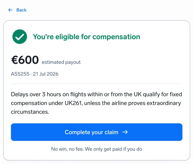 AirHelp flight compensation checker screenshot