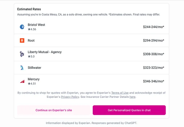 Experian Insurance screenshot