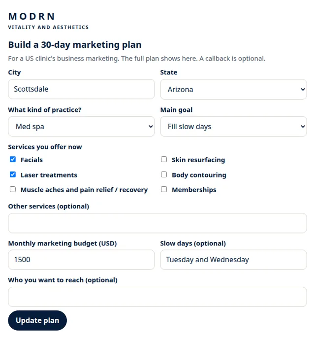 MODRN Med Spa Marketing screenshot