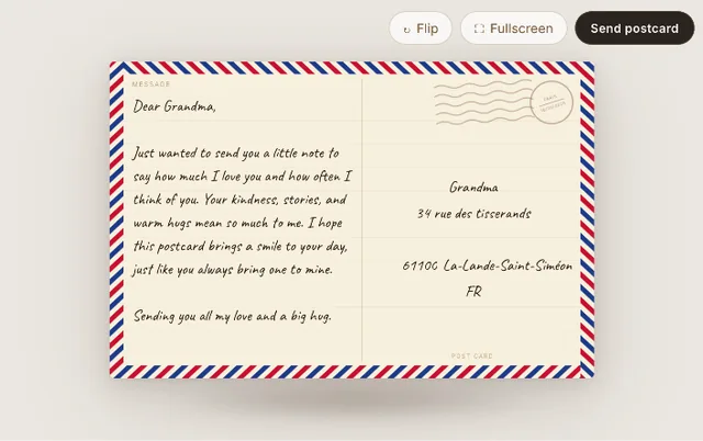 Send Postcard screenshot