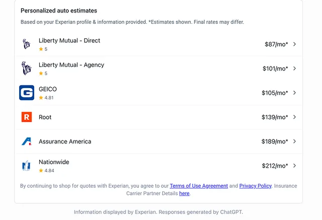 Experian Insurance screenshot