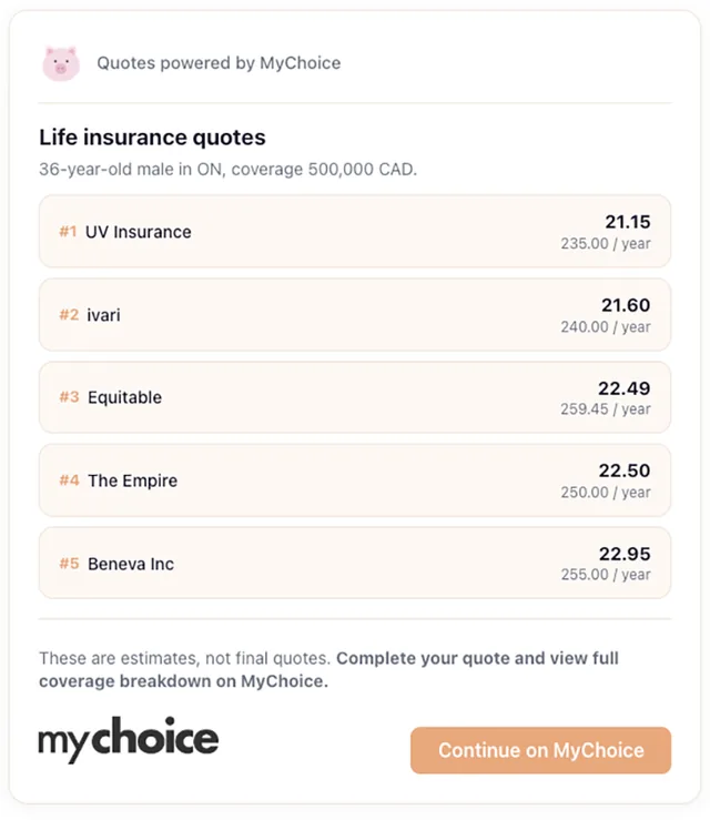 MyChoice Insurance screenshot