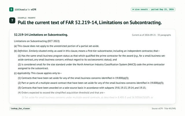1102tools for eCFR screenshot