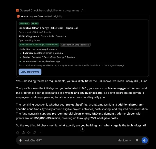 GrantCompass Canada screenshot