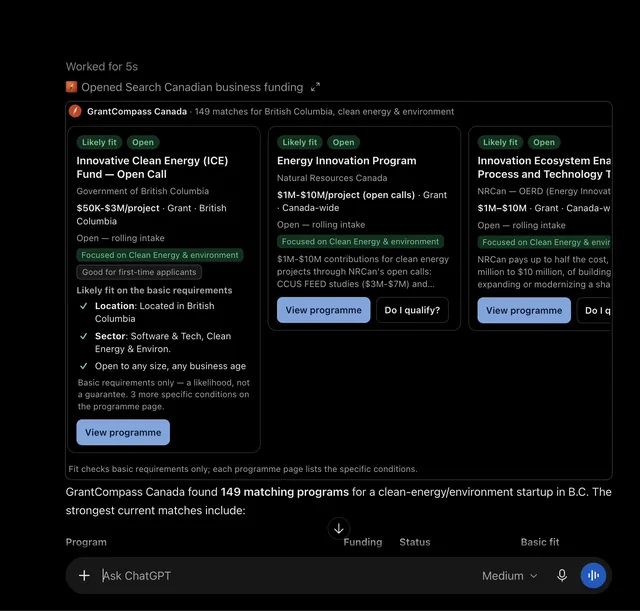 GrantCompass Canada screenshot