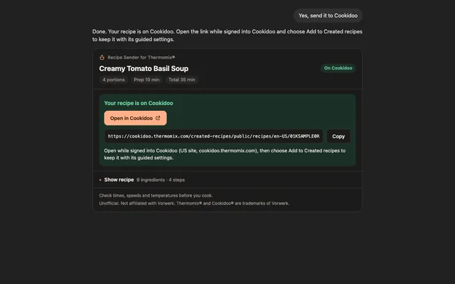 Recipe Sender for Thermomix® screenshot