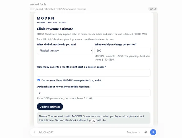 MODRN Clinic Revenue Planner screenshot