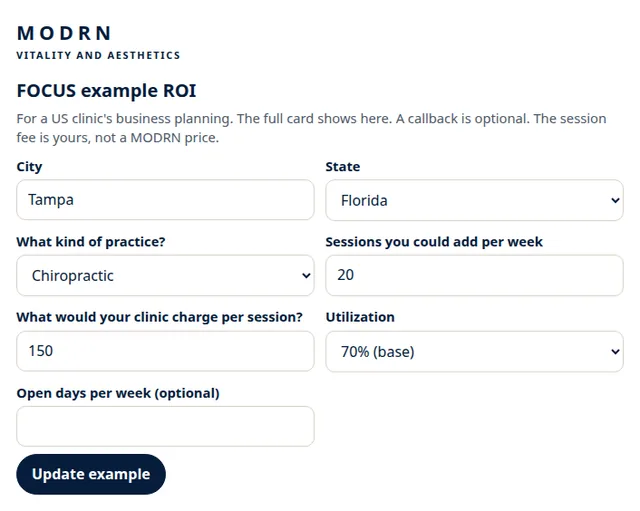 MODRN FOCUS ROI Calculator screenshot