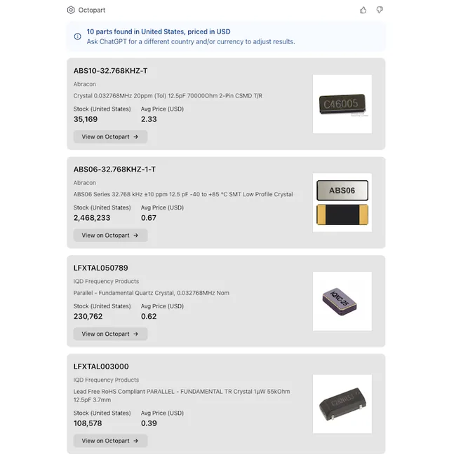 Octopart Component Finder screenshot